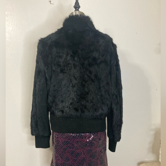 Vtg y2k 90s black rabbit fur bomber jacket - Picture 4 of 8